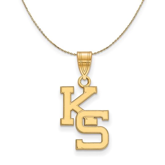 14k Yellow Gold Kansas State Medium 'KS' Necklace - 20 Inch